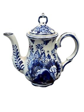 Vintage Delfts Blauw Hand Painted Blue White Floral Teapot Holland 212